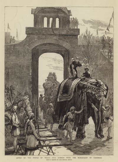 Intocht van de Prins van Wales in Jummoo met de Maharadja van Kasjmir door Joseph Nash